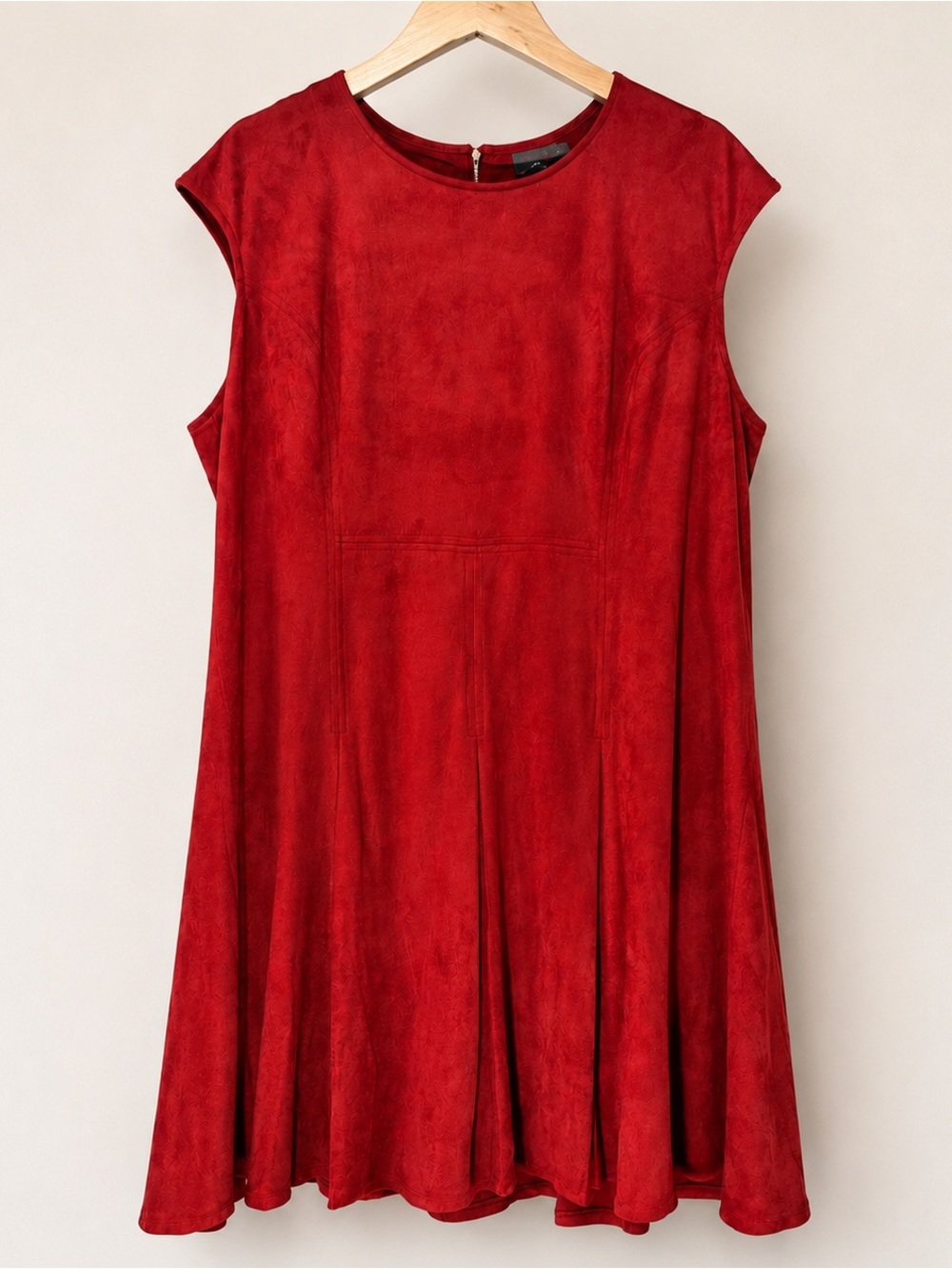 The Limited Plus Sz 1X Red Faux Suede Swing Dress Sleeveless A-Line Midi